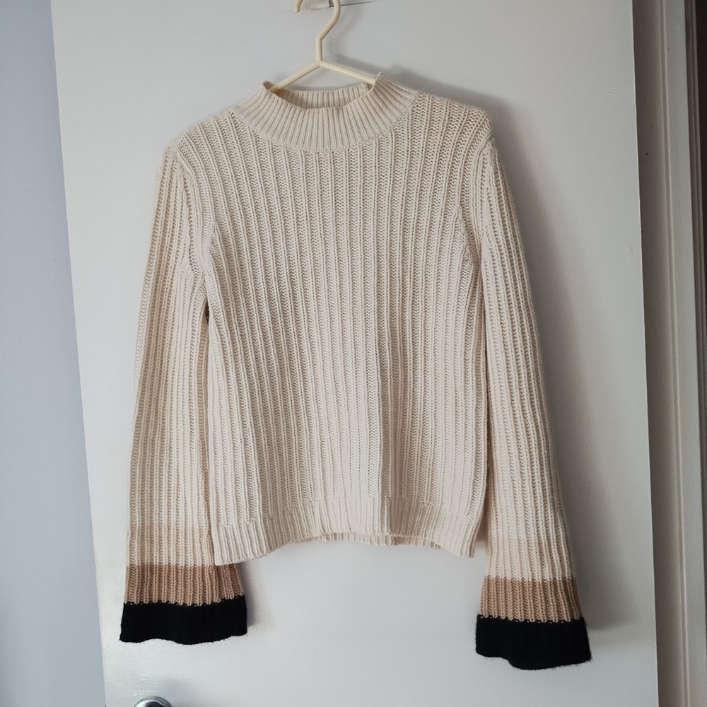 CLUB MONACO 100% Cashmere Cream Thick Ribbed Sweater S